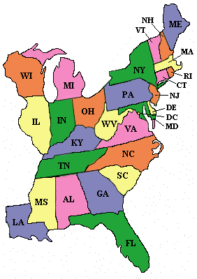 Eastern USA map